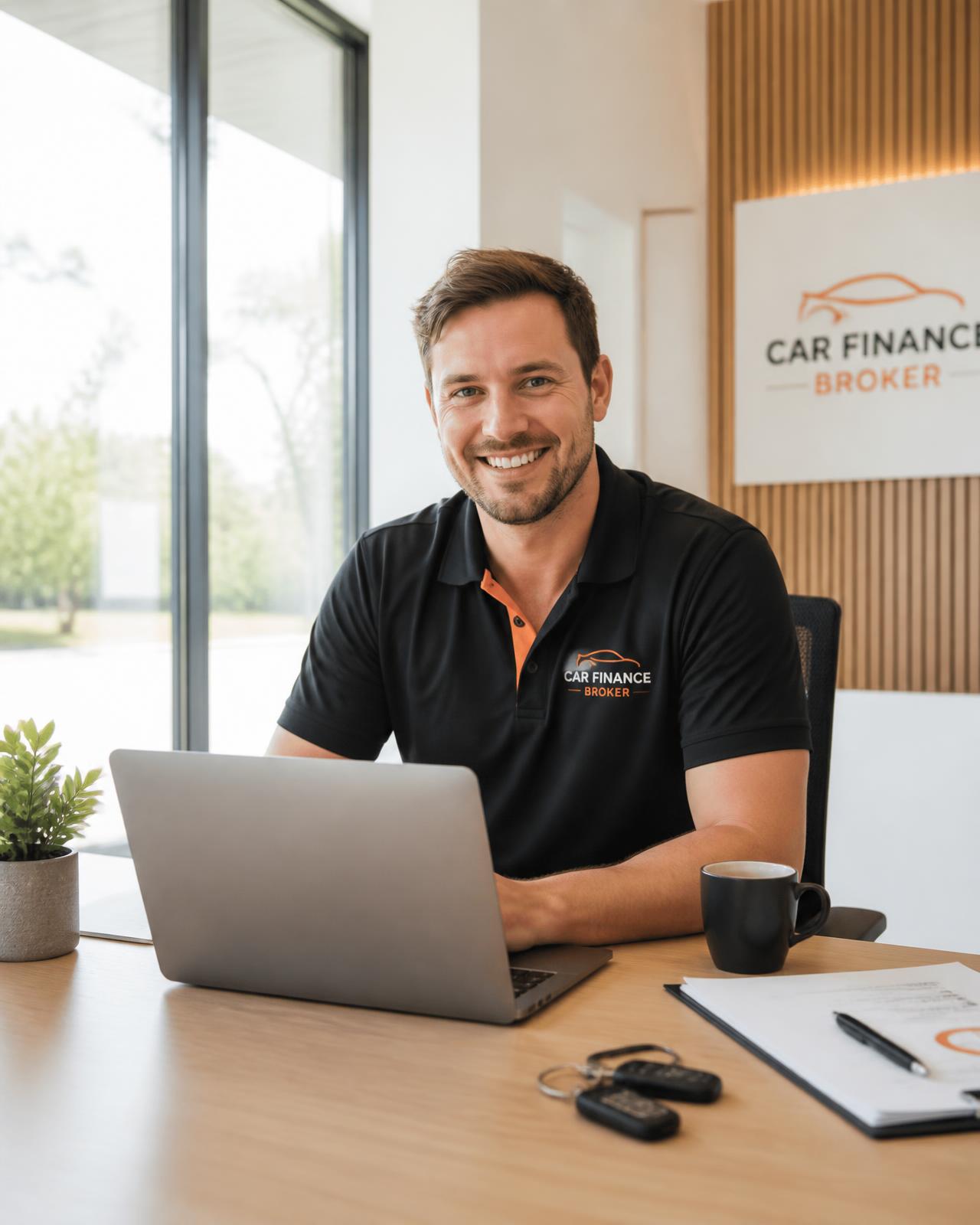 Finance broker working with a client in a bright office